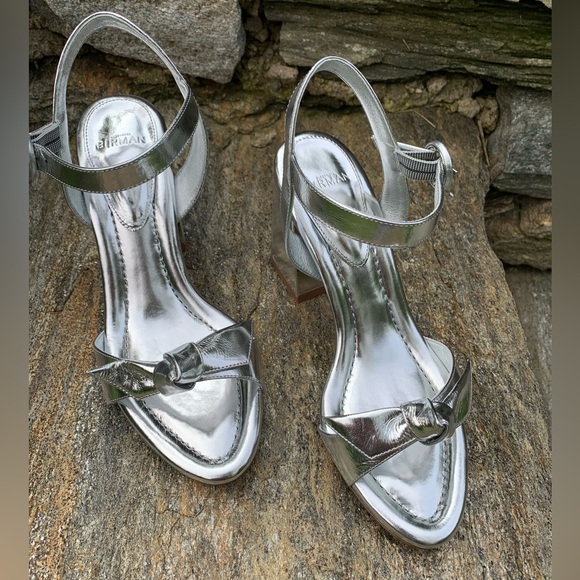 New In Box! Alexandre Birman Clarita 75 Flare Mettalic Silver Sandal 37.5 - Picture 14 of 15